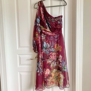 Marchesa Notte one shoulder chiffon cocktail dress